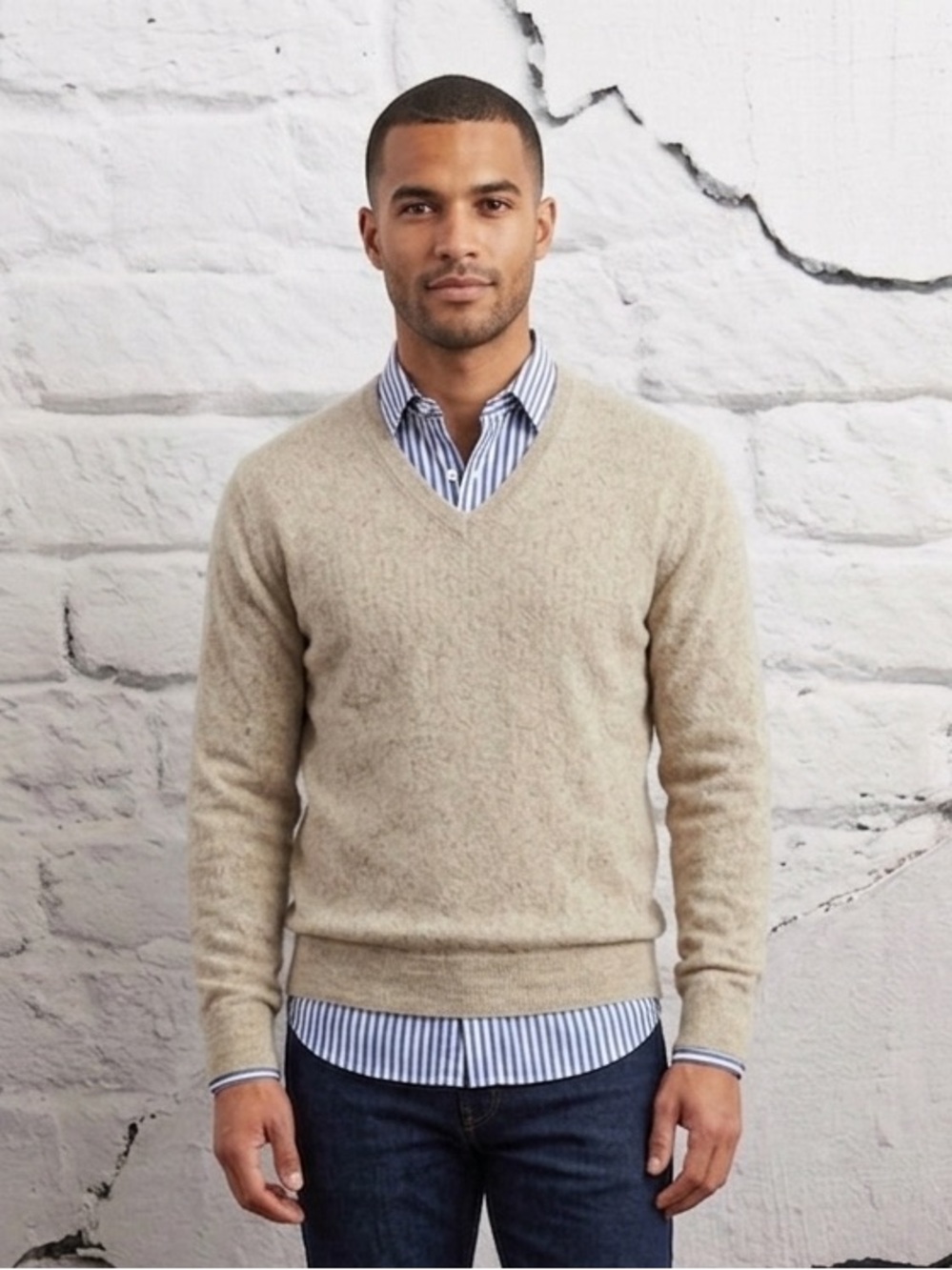 Vintage‎ 70s/80s Izod Lacoste Wool Blend Beige V-Neck Sweater Beige Neutral